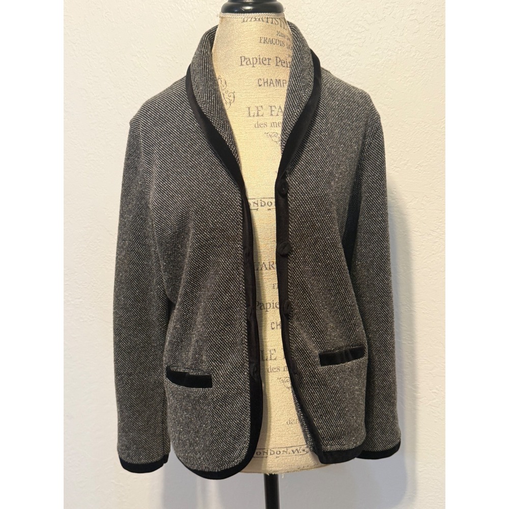 Emma James Liz Claiborne Cardigan Sweater XL Black Shawl Collar Velvet Trim